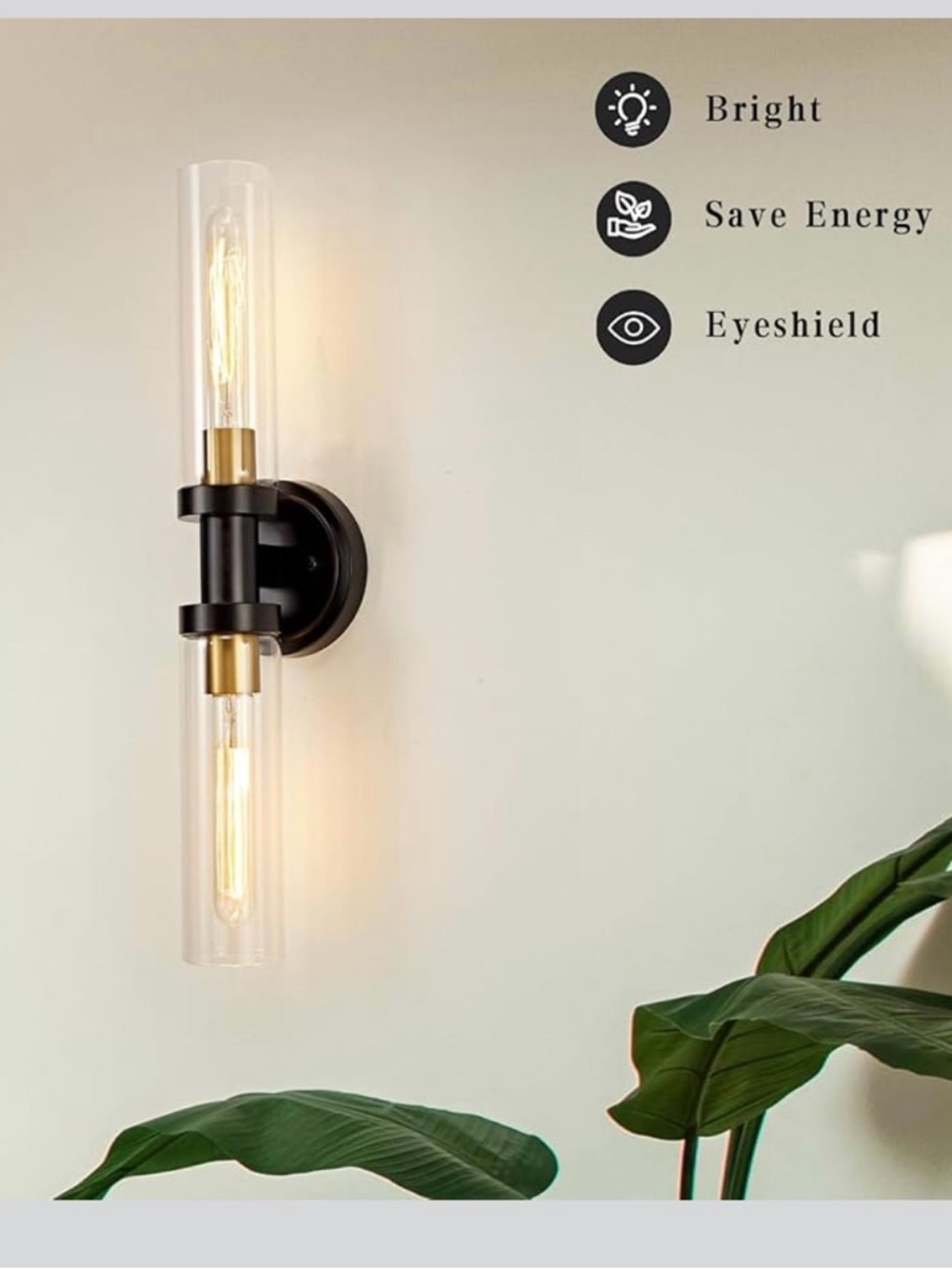 SILAMPDI 2-Light Bathroom Light Fixture Vanity Black Wall Sconce Clear Glass